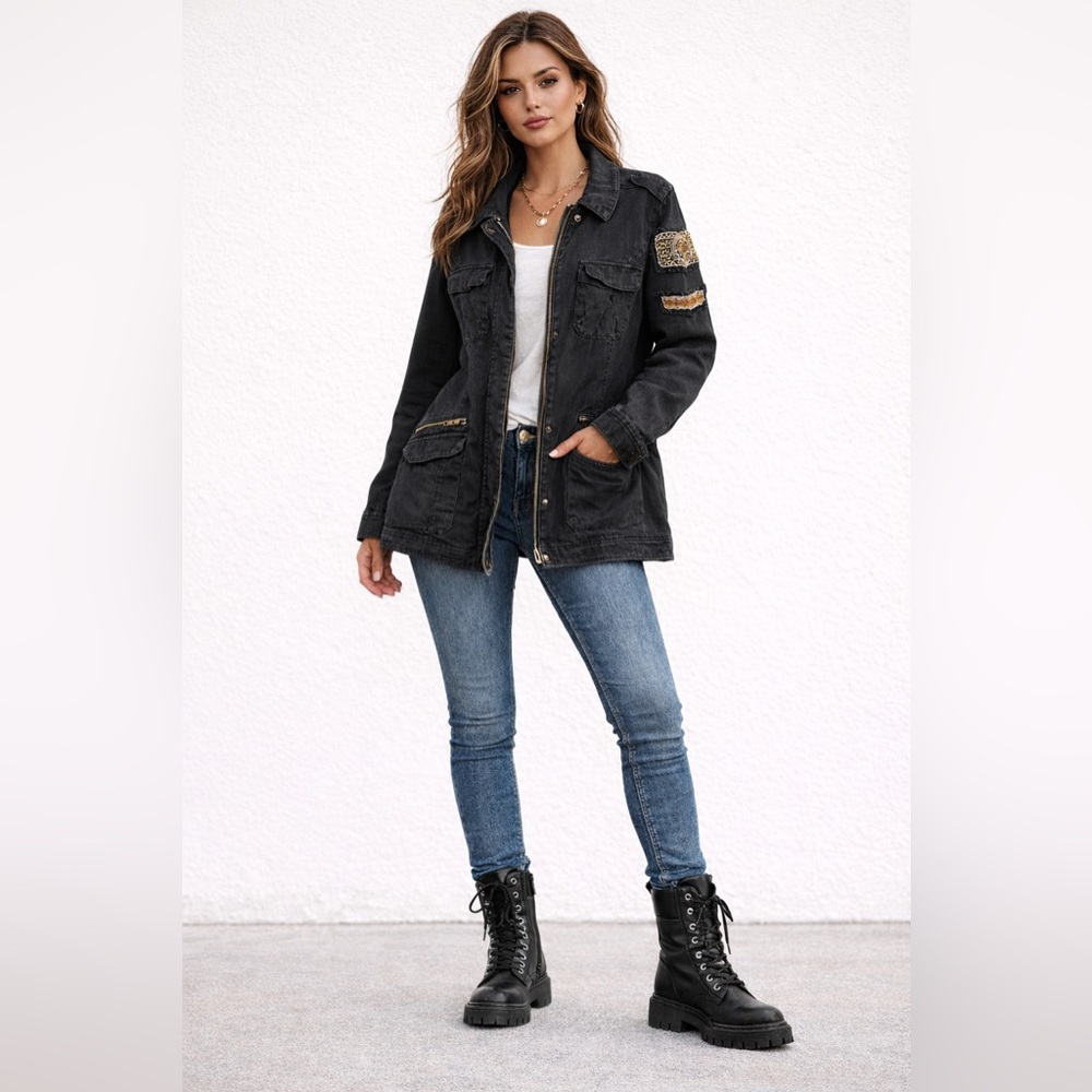Torrid Washed Black Utility Jacket with Patch Details